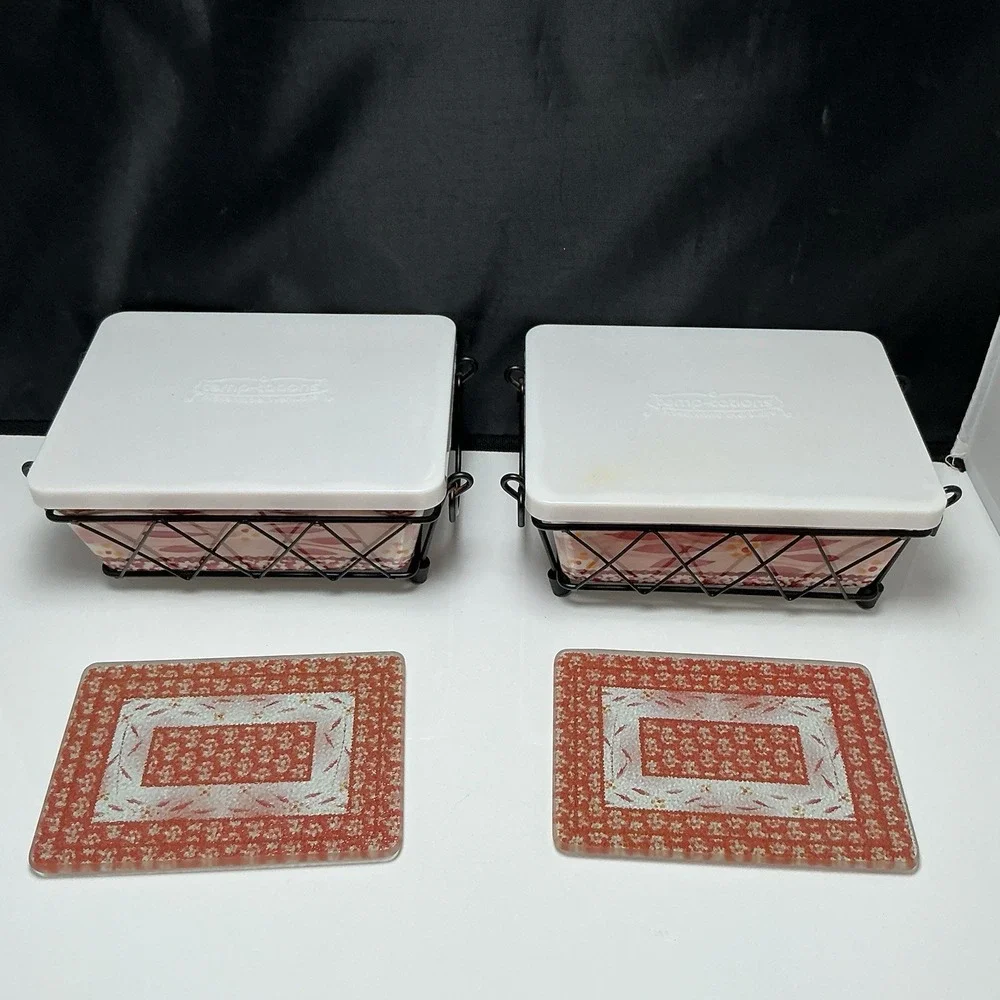 Old World‎ Cranberry 1 Quart Baking Dishes Temp-tations w/ Holders 8 Piece Set